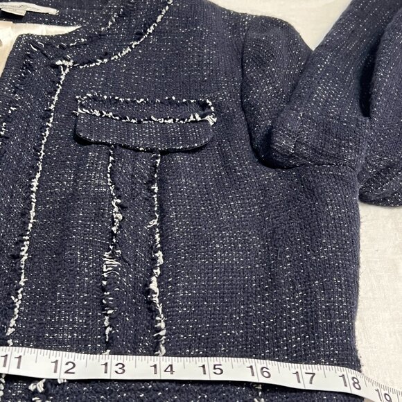 Katherine Barclay Navy Tweed Fringe Jacket Women's 12 Linen Blend Workwear - Picture 7 of 11